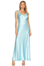 NWT Vince Satin V-Neck Maxi in Light Lagoon Blue Sleeveless Slip Dress S