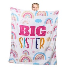 60" x 50" Big Sister Blanket Big Sister to Be Gifts Soft Warm Flannel Rainbow
