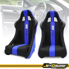 Pair Universal Adjustable Racing Seats W/Dual Slider Black Blue Pineapple Cloth