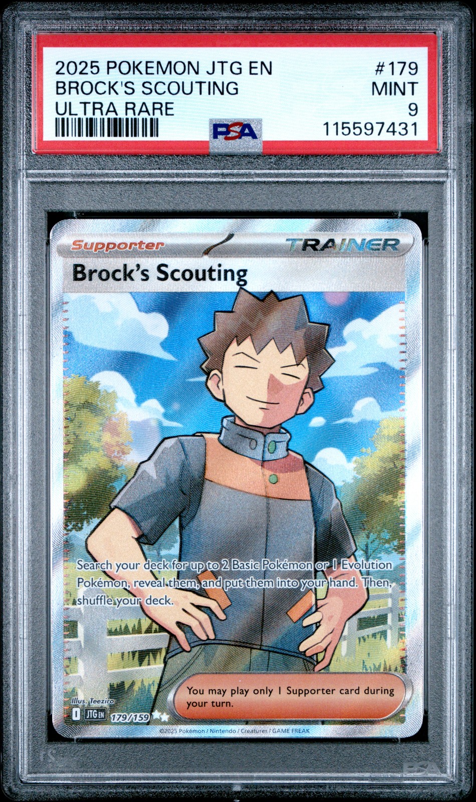 2025 POKEMON JTG EN-JOURNEY TOGETHER ULTRA RARE #179 BROCK'S SCOUTING PSA 9