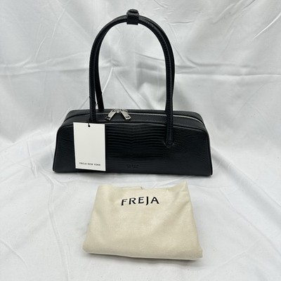 Freja New York Womens Mercer Top Handle Bag Faux Leather Black Lizard