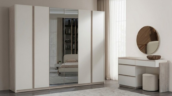 Kleiderschrank Kommode Spiegel Beige Modern Edel Schminktisch Set-image