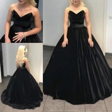 Black Velvet and Satin Ball Gown Evening Dress with Waist Sash Prom FormalEvents