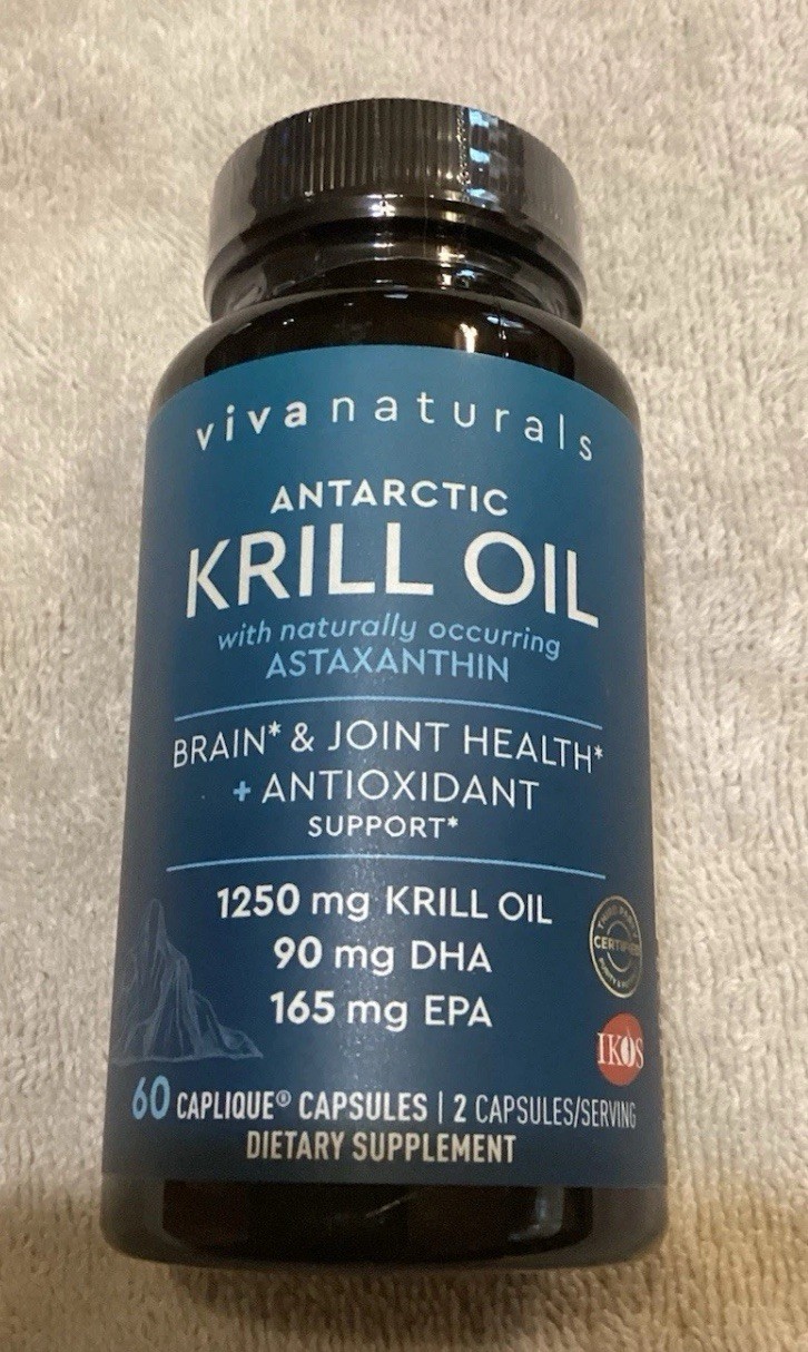 Viva Naturals Antarctic Krill Oil Astaxanthin, 1250mg 60 Caplique Capsules 11/26
