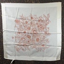 Vintage Scarf Head-wrap Made In Italy 21 X 21.5  Square Orange Flowers Cream