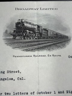 Broadway Limited Pennsylvania Railroad End Route Letterhead 1913 Locomotive