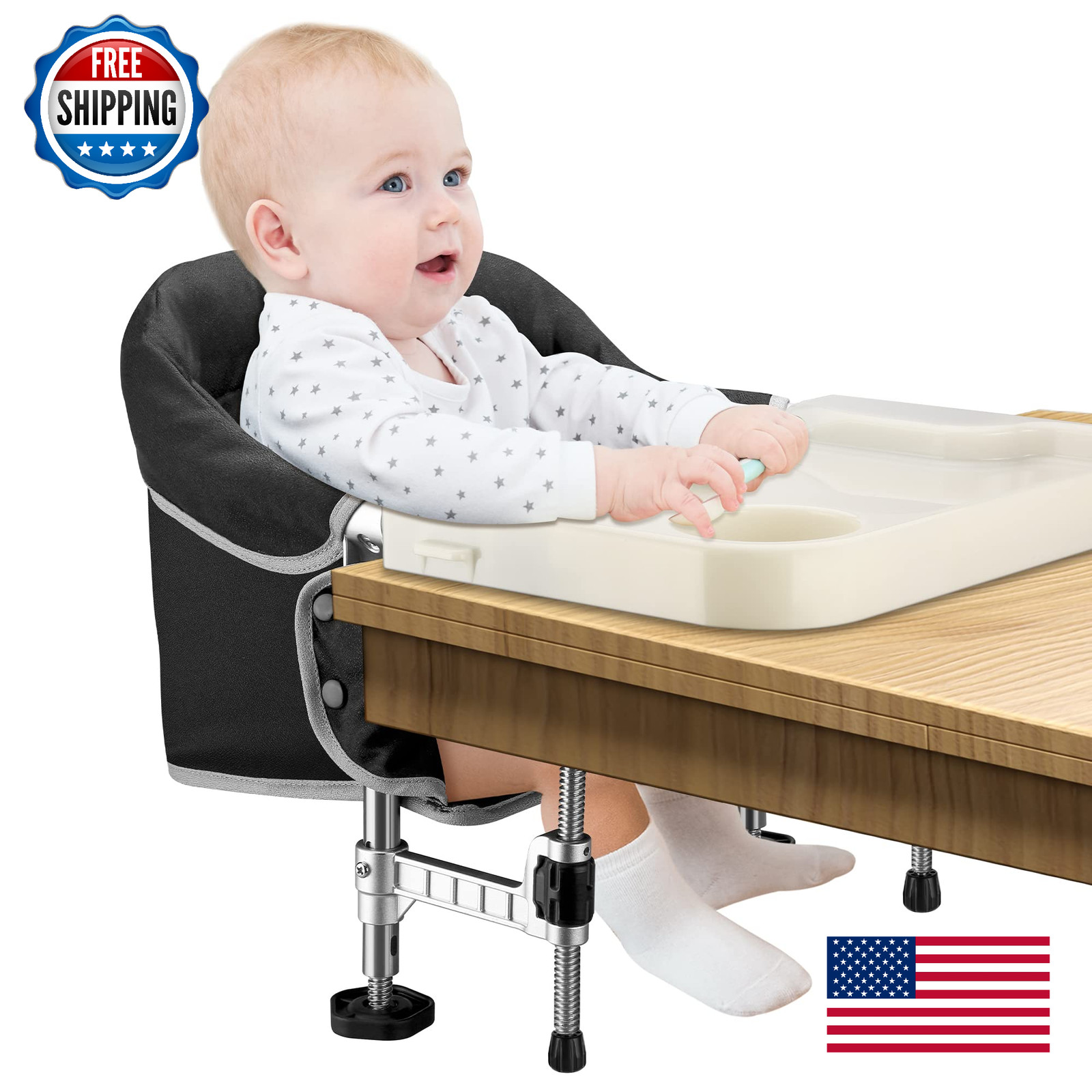 With Removable Dining Tray, Portable Clip-on High Chair, Tra