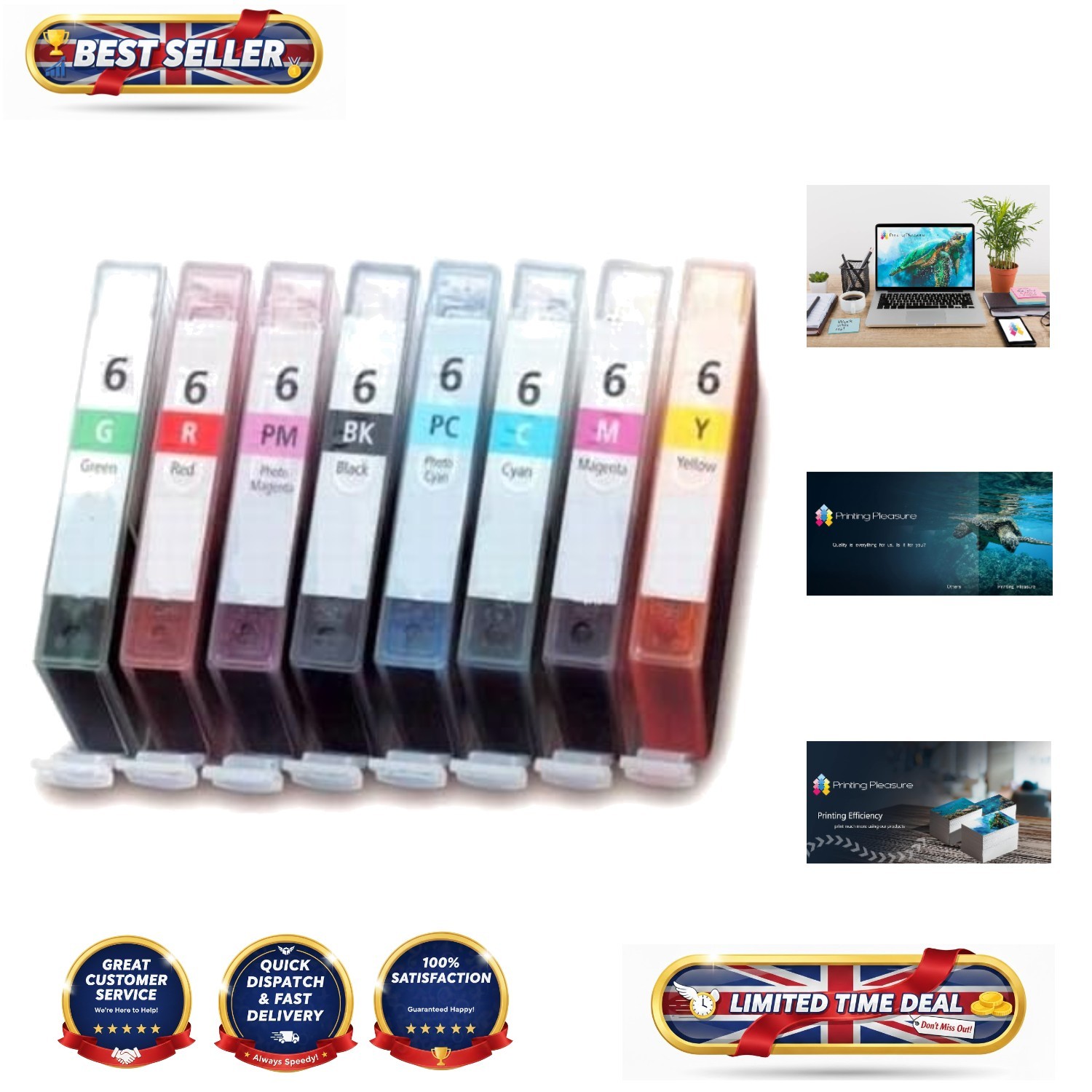 8 Full Set Compatible Ink Cartridges for Canon Printers - Black, Cyan & More