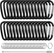 30PCS Aluminum Carabiner Clips, 2" D Shape Spring Snap 2 Inch 48mm , Black