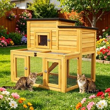 Outdoor Cat Condo Wooden Cat House for Home, Feral Stray Cats