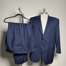 Jos. A. Bank Suit Mens 52L 52W Blue Solid Signature Wool 2-Button Professional