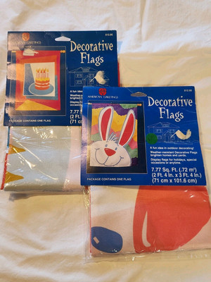 NOS Vintage Easter Bunny & Birthday Outdoor Flags American Greetings