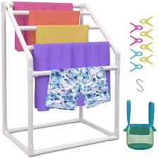 Towel Rack, 5 Bars Outdoor PVC Towel Holder, Freestanding Pool Towel Hanger Stan