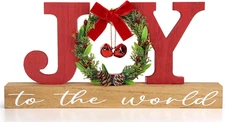 Christmas Decorations Joy to the World Wooden Sign Indoor Tabletop Xmas Gift