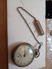 Vintage Westclox Scotty Pocket Watch Open Face And Chain Fob Clip Works