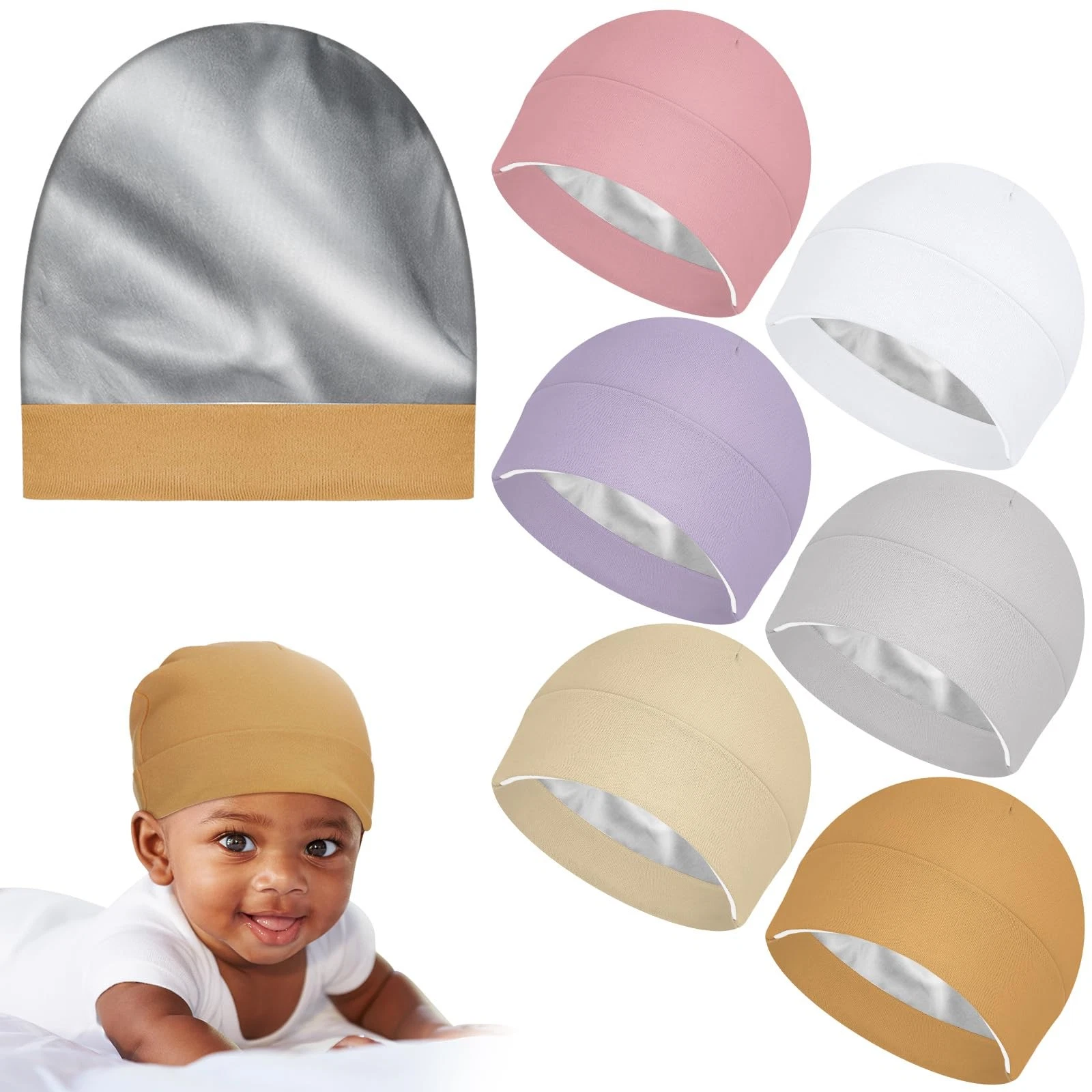 6 Pcs Satin Lined Baby Newborn Hats Silk Satin Lined Beanie Hat for Hospital ...
Opens in a new wind