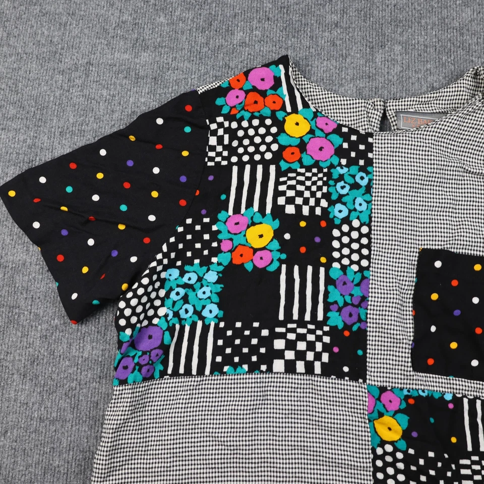 Camisa deportiva vintage Liz Baker para mujer 18W negra retazos lunares florales años 90 Foto 2 de 4