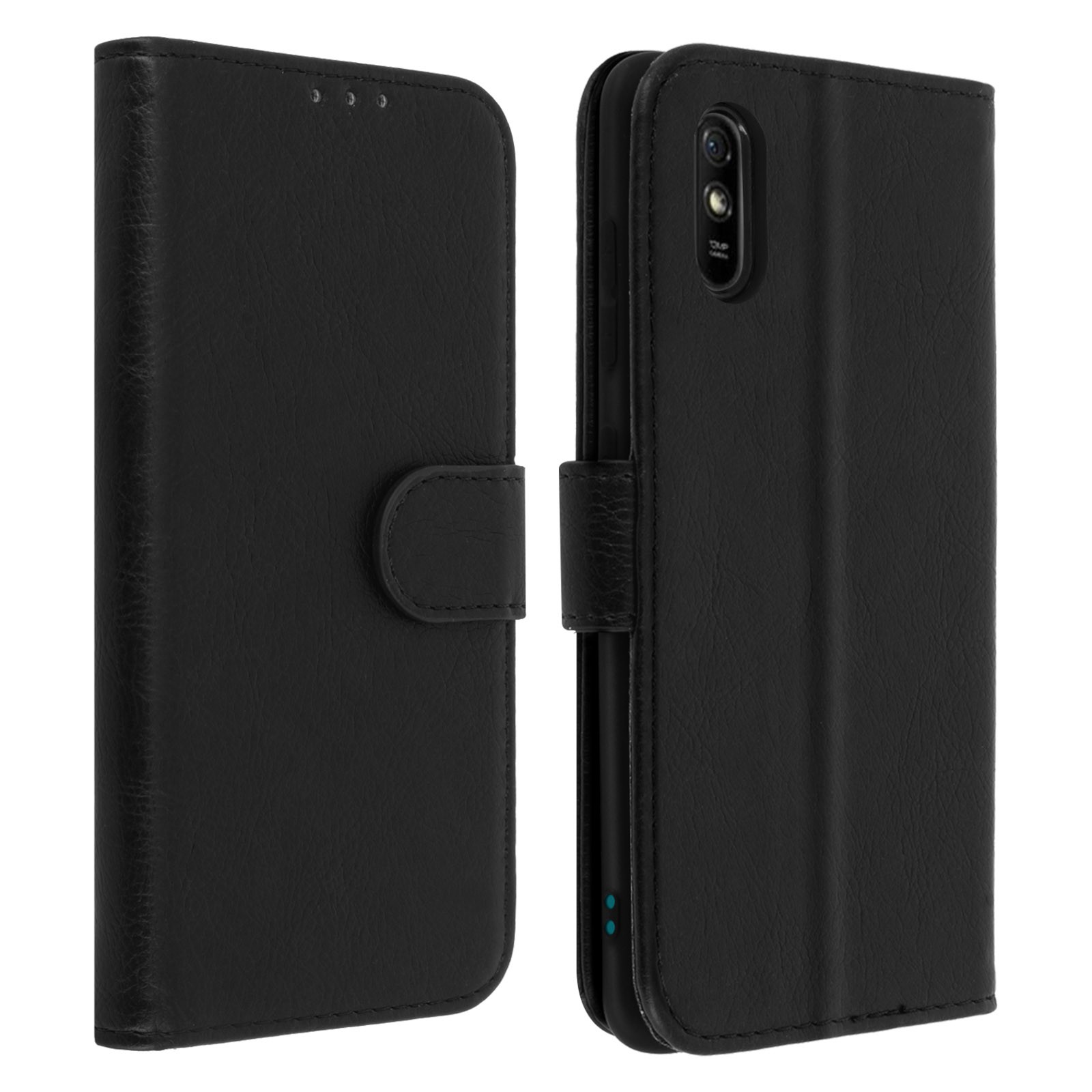 Coque Xiaomi Redmi 9A noire avec porte-carte et support vidéo intégré