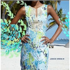 Lilly Pulitzer Dress Women's Size 2 Sleeveless Blue Green Gold Embellished