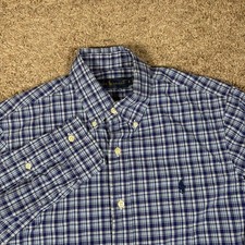 Ralph Lauren Mens Plaid Button Down Shirt Long Sleeve Blue White Size S