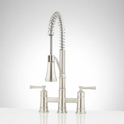 Signature Hardware SHXCBE307ZSS Beasley Two Handle Pull Down Bridge Kitchen