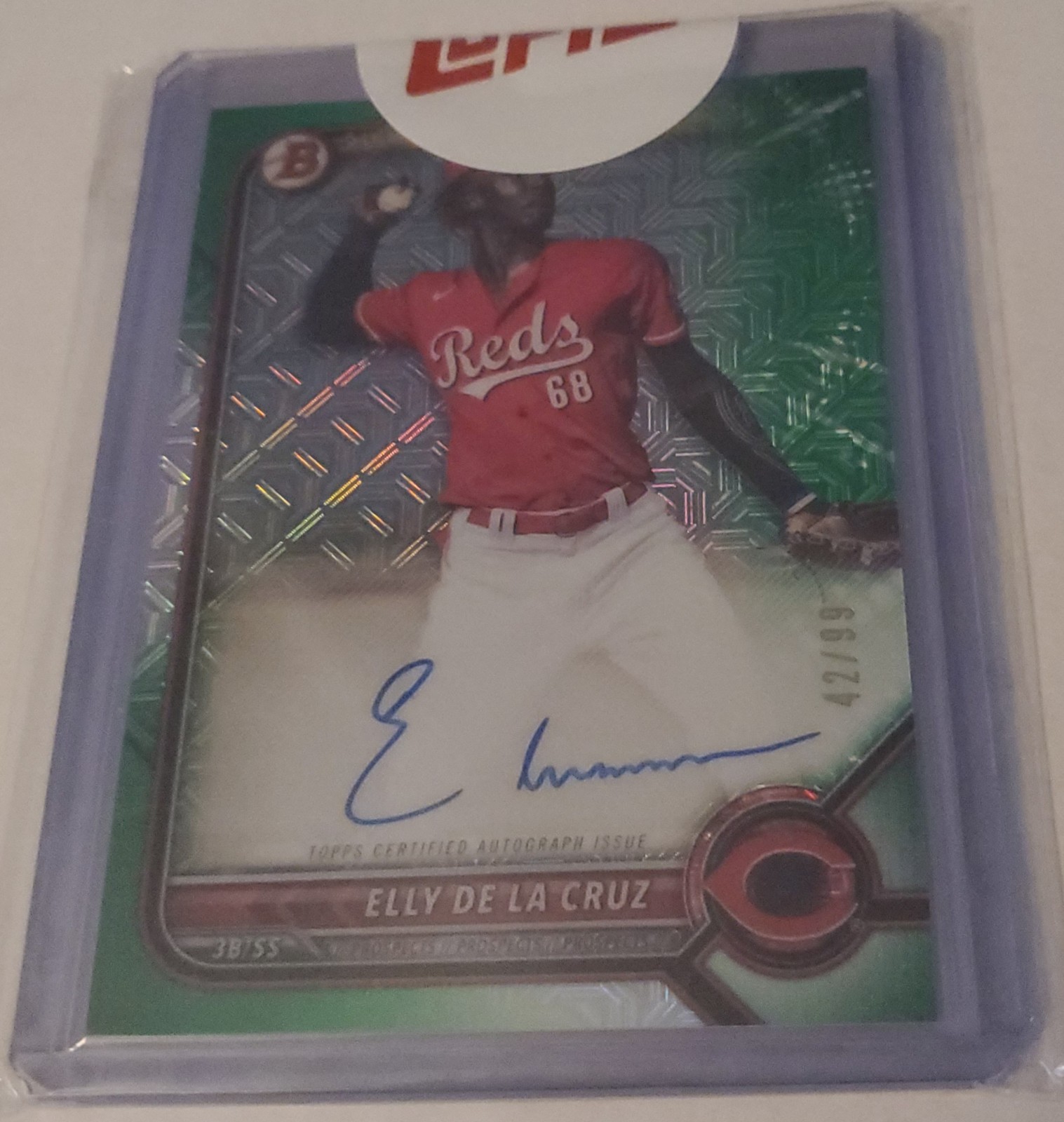 ELLY DE LA CRUZ #42/99 2022 Bowman Chrome AUTO-GREEN REFRACTOR 🔥 REDS!  SEALED! view 4