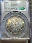 1896-p Morgan $1 Dollar Graded CACG MS63 FULL Toned Beautiful Blues And Greens