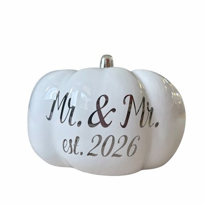 Martha Stewart MR. & MR. EST 2026 Ceramic Pumpkin White Silver Stem Small NEW