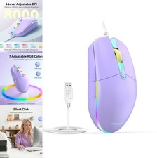 Wired Mouse RGB Backlit 8000 DPI 6 Button Quiet Click USB Optical for Laptop