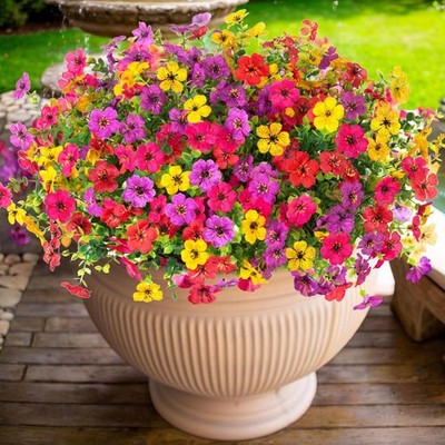 12 Bundles Artificial Flowers,Faux Plants for Spring Summer Decoration, UV Re...