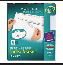 5x Big Tab Divider Sets w/ 8 Tabs Each Print Clear Labels 11493 Avery FIVE NEW