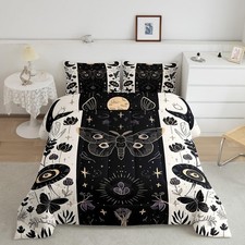 Boho Moth Comforter Set Full Size Kids Star Moon Floral Bedding Set for Boys ...