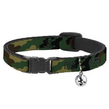 Cat Collar Breakaway with Bell Camo Olive NARROW Fits 8.5-12"