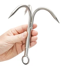 Grappling Hook Grapnel Hook, 3-Claw Stainless Steel Tree Climbing Hook, Brunc...