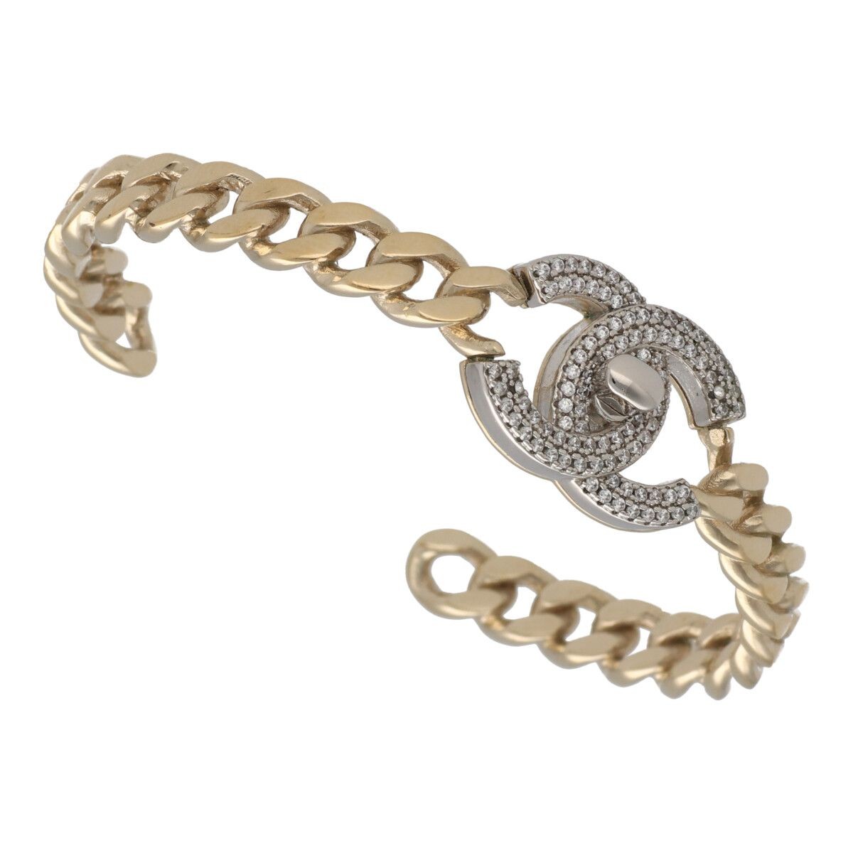 CHANEL Bangle Bracelet Coco Mark Rhinestone Gold Silver Unisex