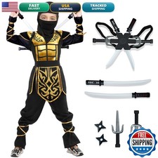 digi Kids Halloween Golden Ninja Costume Set with Toys for Boys 4-12T