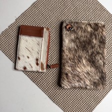 Handmade Cowhide Leather Card Holder and Pouch Set Made in USA Brown Tan