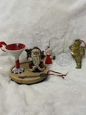 6 VTG Santa Christmas Ornaments Bundle: Mrs Claus Key Martini Figure Metal Wood