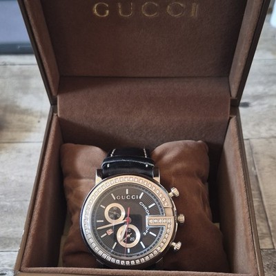 Gucci G-Chrono Men s Quartz Chronograph Date Black Dial Leather Strap w/ Box