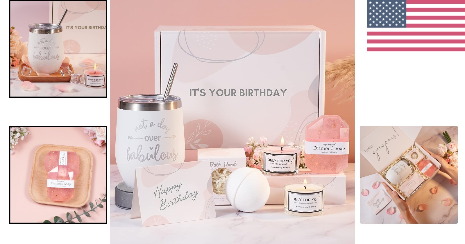 Birthday Gifts for Women, Happy Birthday Bath Set Gift Basket, Unique Spa Gift