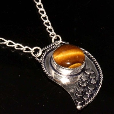 Stunning Tiger Eye 925 Silver Plated Necklace 17'' Limited Edition Design GW