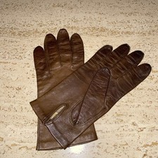 Vintage Ladies Dark Brown Leather Gloves Size 7.5 Italy Nylon Lining