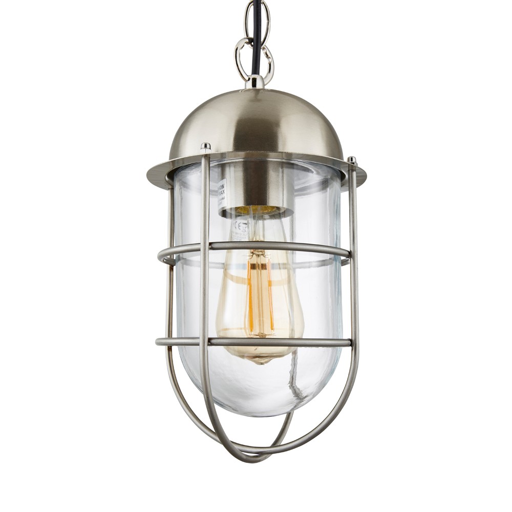 Litecraft Kitron Ceiling Pendant E27 1 Light With Industrial Cage Shade - Steel
