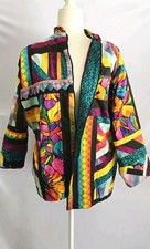 Vintage Quilted Patchwork Jacket Colorful Abstract Zip Front Oversized Boho Art