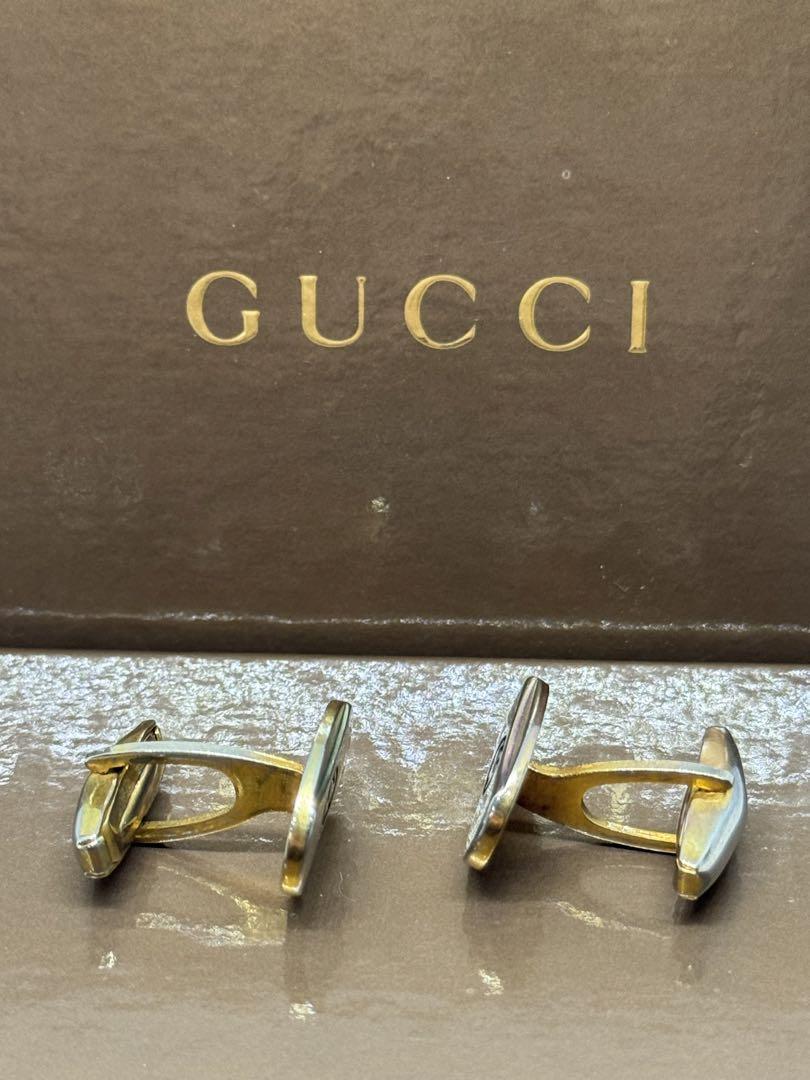 Gucci Cufflinks Vintage Gold Silver Oval Logo Mark Men's