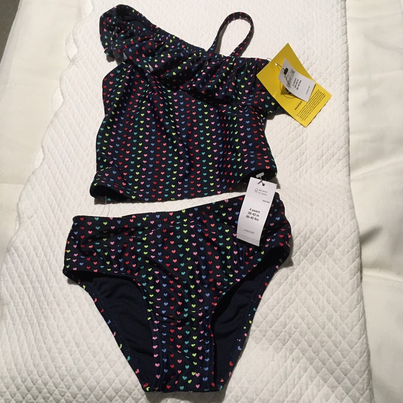 NWT GAP GIRLS SWIMWEAR SIZE 4 NAVY WITH COLORFUL HEARTS TWO PIECE