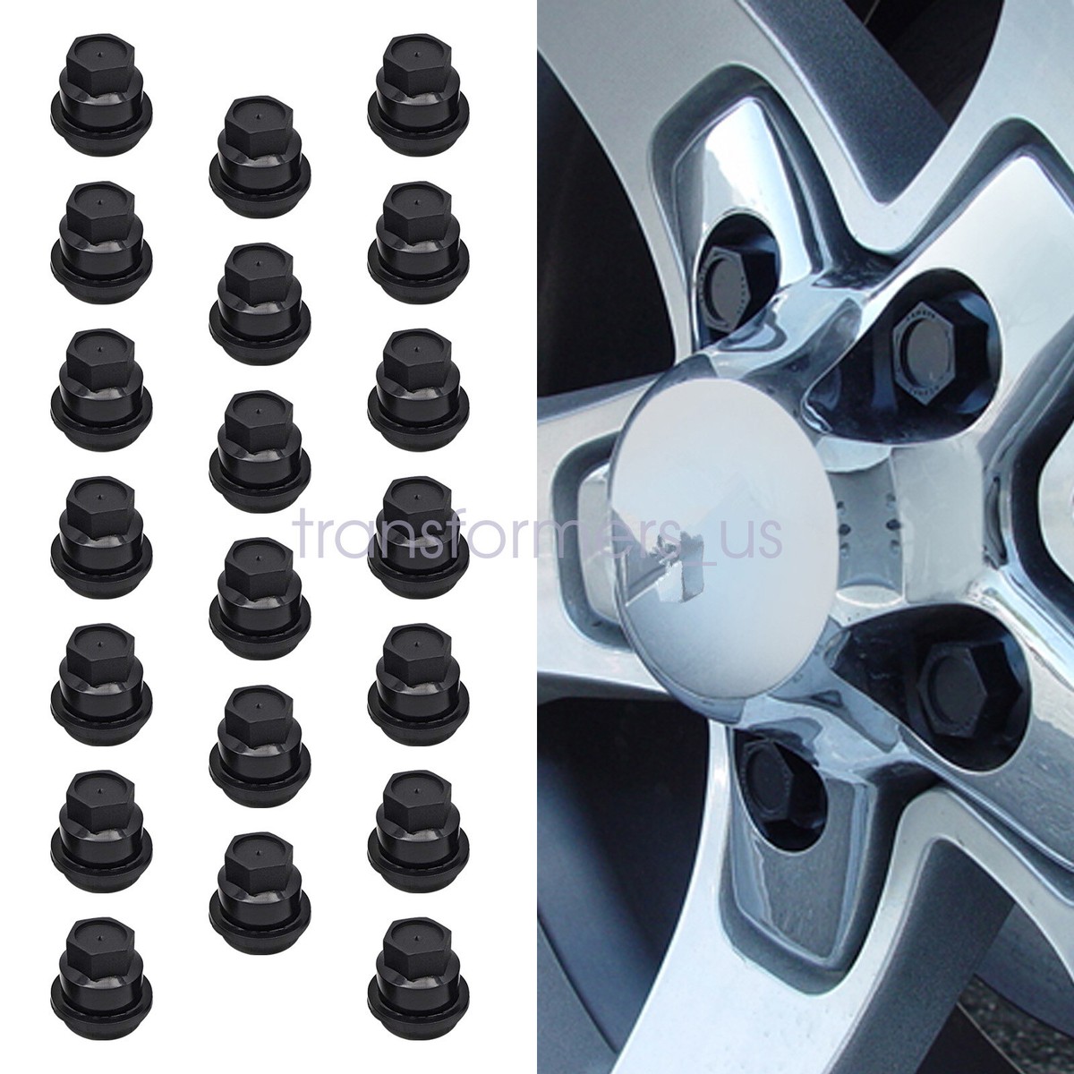 20 Black Lug Nut Covers – Fits GMC Jimmy, Sonoma, Chevy S10 & Blazer – M24x2.00