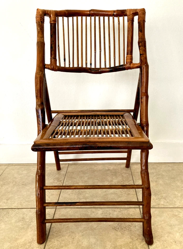 Silla Plegable Vintage Antigüedades Asiática Bambú 37" x 18" Lote de 3 Foto 4 de 4