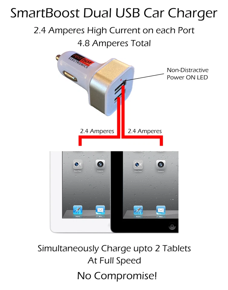 *HECHO EN EE. UU.* Cargador de Coche USB Doble Inteligente Premium 24W iPhone15 14 Samsung Plateado Foto 2 de 4