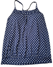 Lands' End Blouson Tankini Top Women's 12 Blue Swimsuit Swimwear Bikini Padded